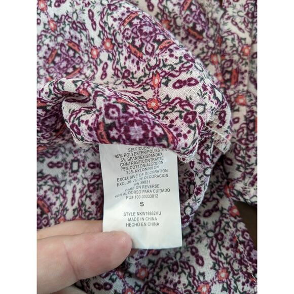 Rewind Cold Shoulder Blouse S Purple Mandala Print Scoop Lace Keyhole Strappy - Picture 4 of 9